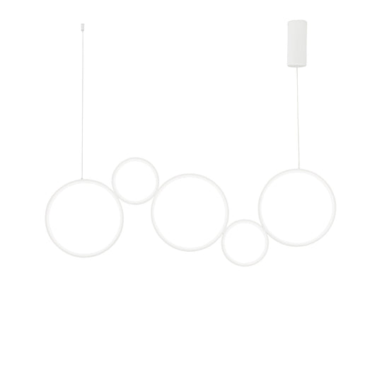 Sospensione LED FREDY in alluminio bianco con 5 diffusori in silicone, CCT
