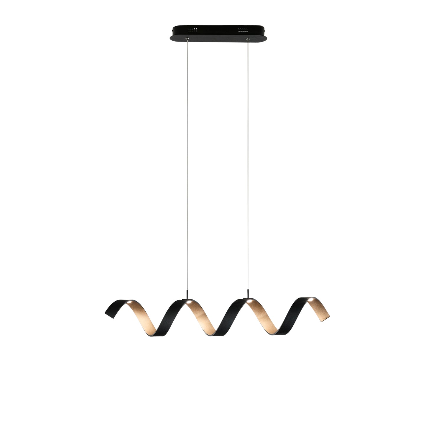 Sospensione LED HELIX in alluminio nera e oro 3000k (luce calda), h120x80cm.