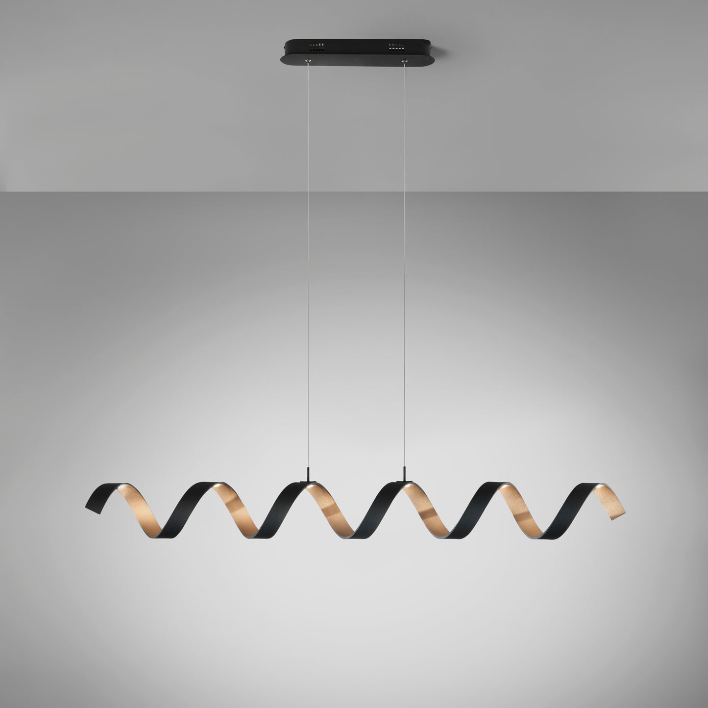 Sospensione LED HELIX in alluminio nera e oro 4000K (luce naturale), h120x125cm