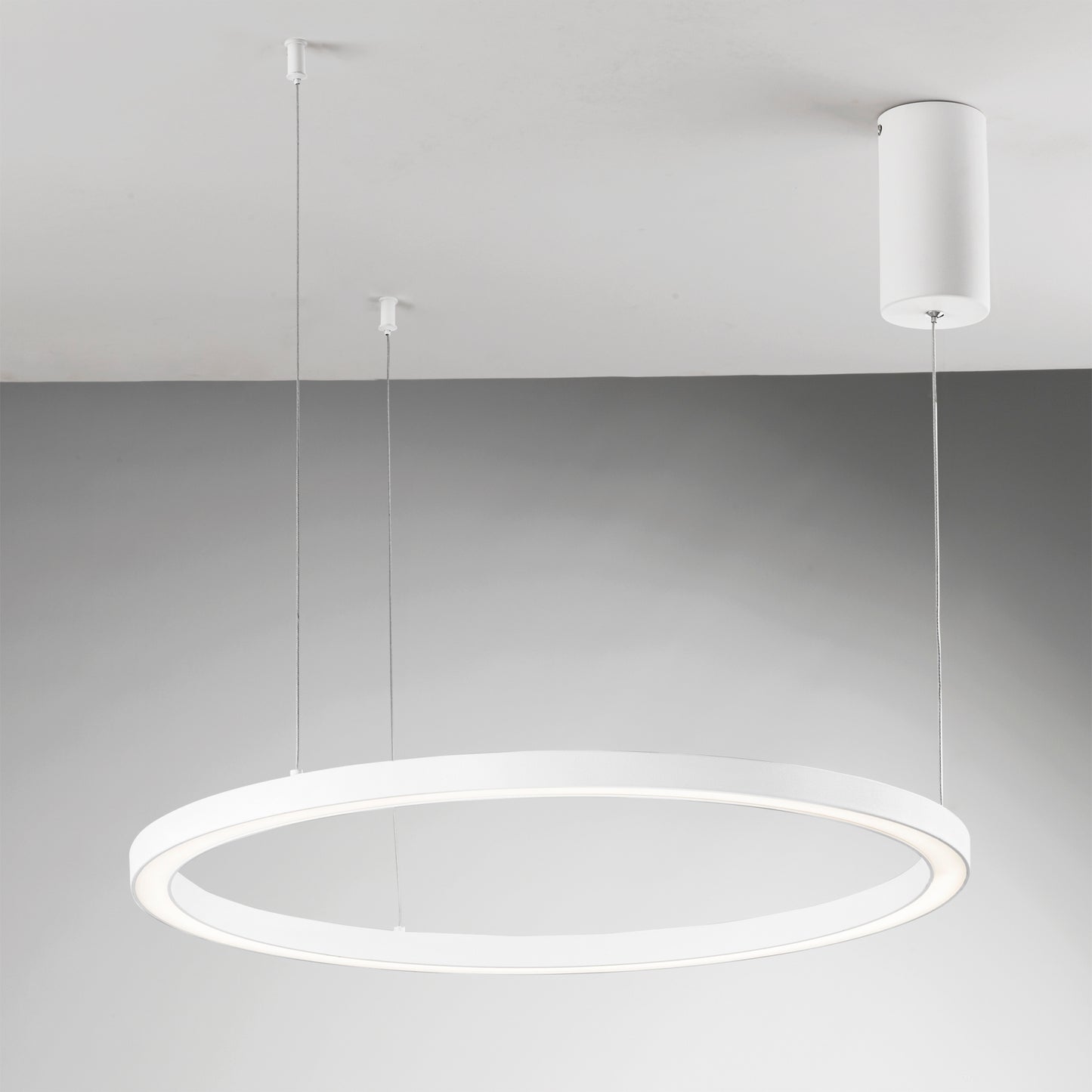 Sospensione LED HOOP in alluminio bianca diffusore in acrilico e cavi regolabili, CCT, Ø 120cm.