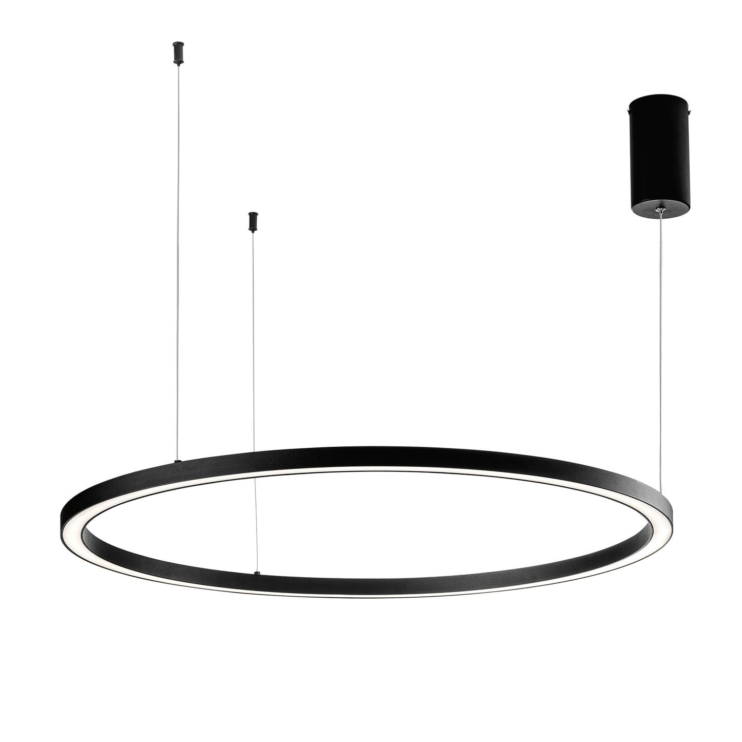 Sospensione LED HOOP in alluminio nera diffusore in acrilico e cavi regolabili, CCT, Ø 120cm.