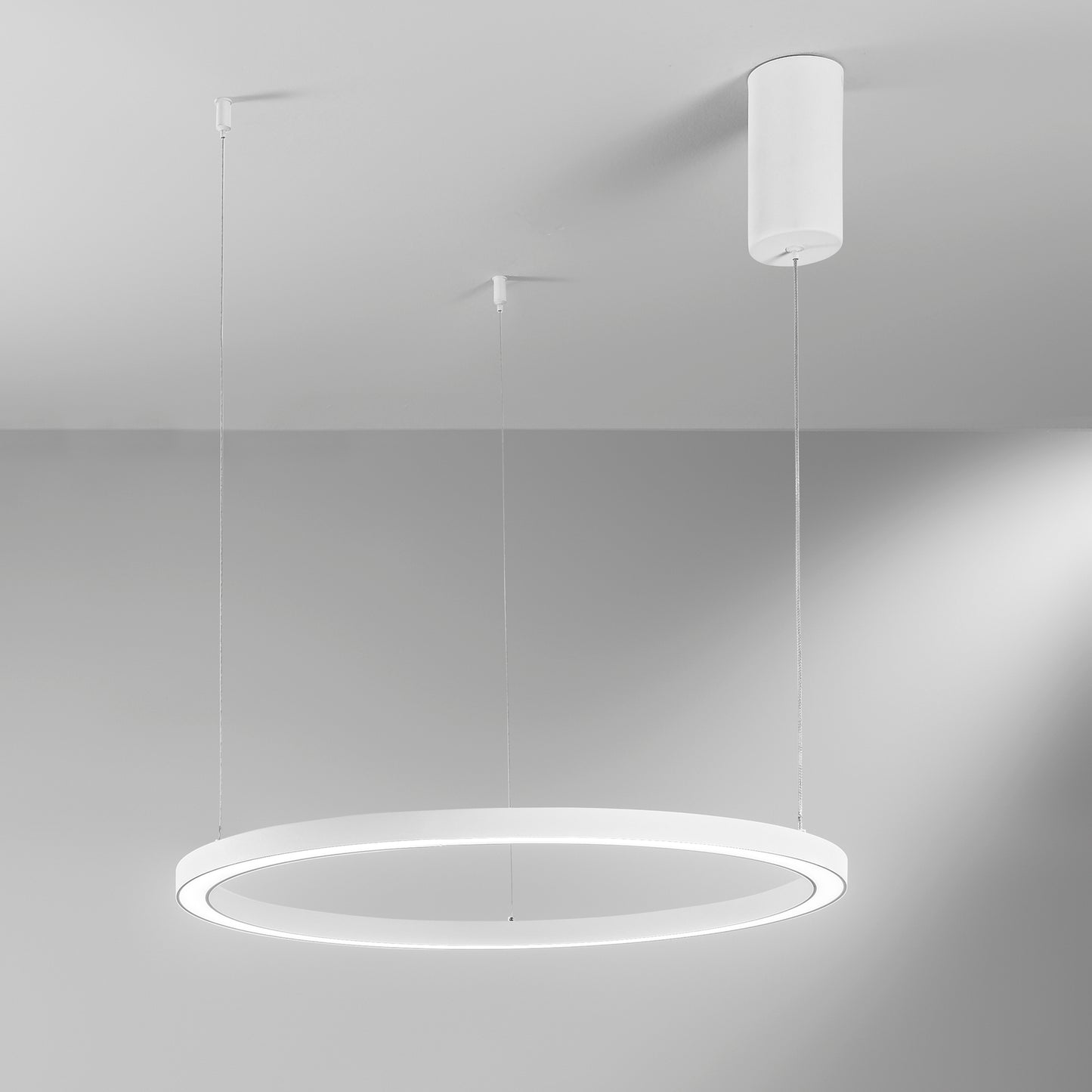 Sospensione LED HOOP in alluminio bianca diffusore in acrilico e cavi regolabili, CCT, Ø 60cm.