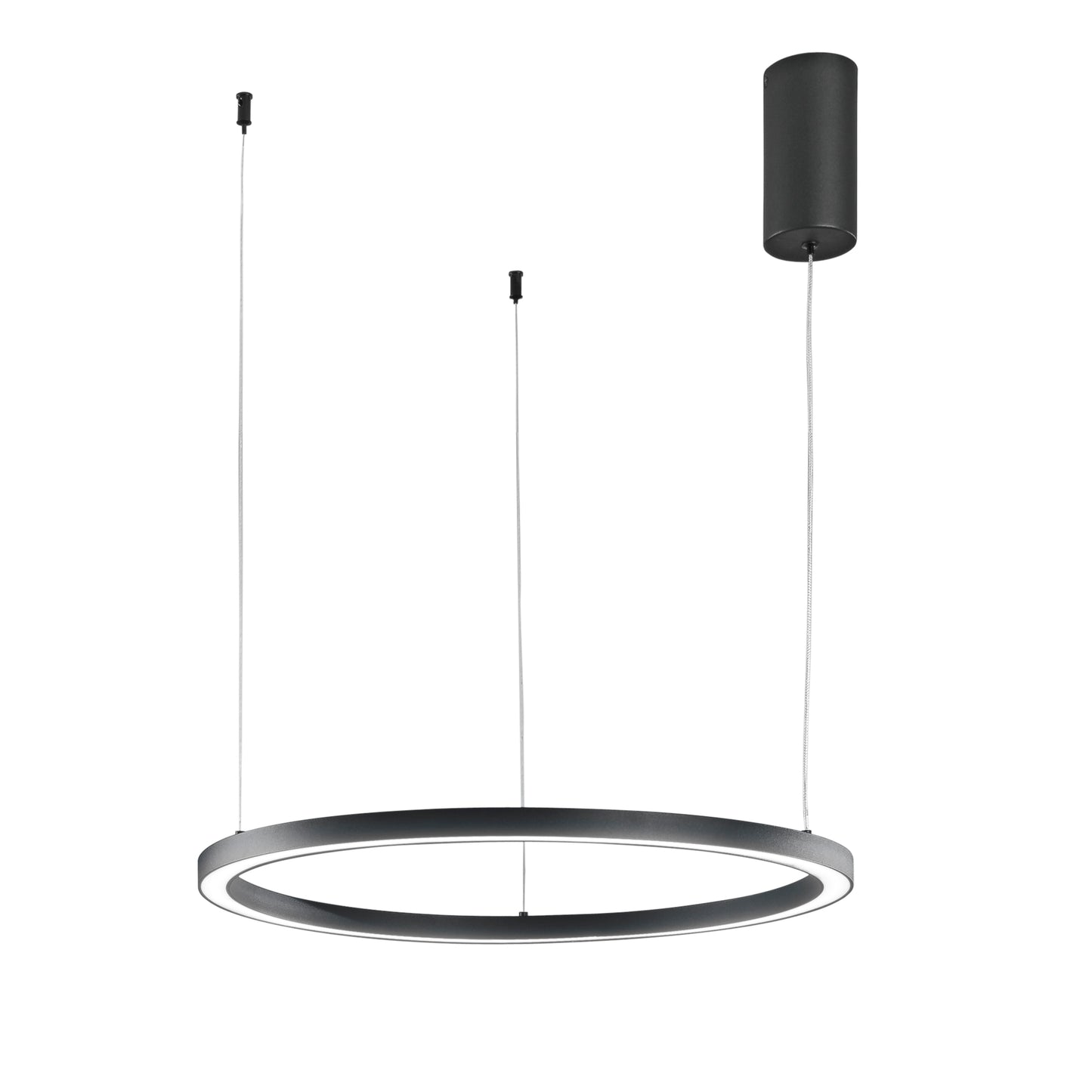 Sospensione LED HOOP in alluminio nera diffusore in acrilico e cavi regolabili, CCT, Ø 60cm.