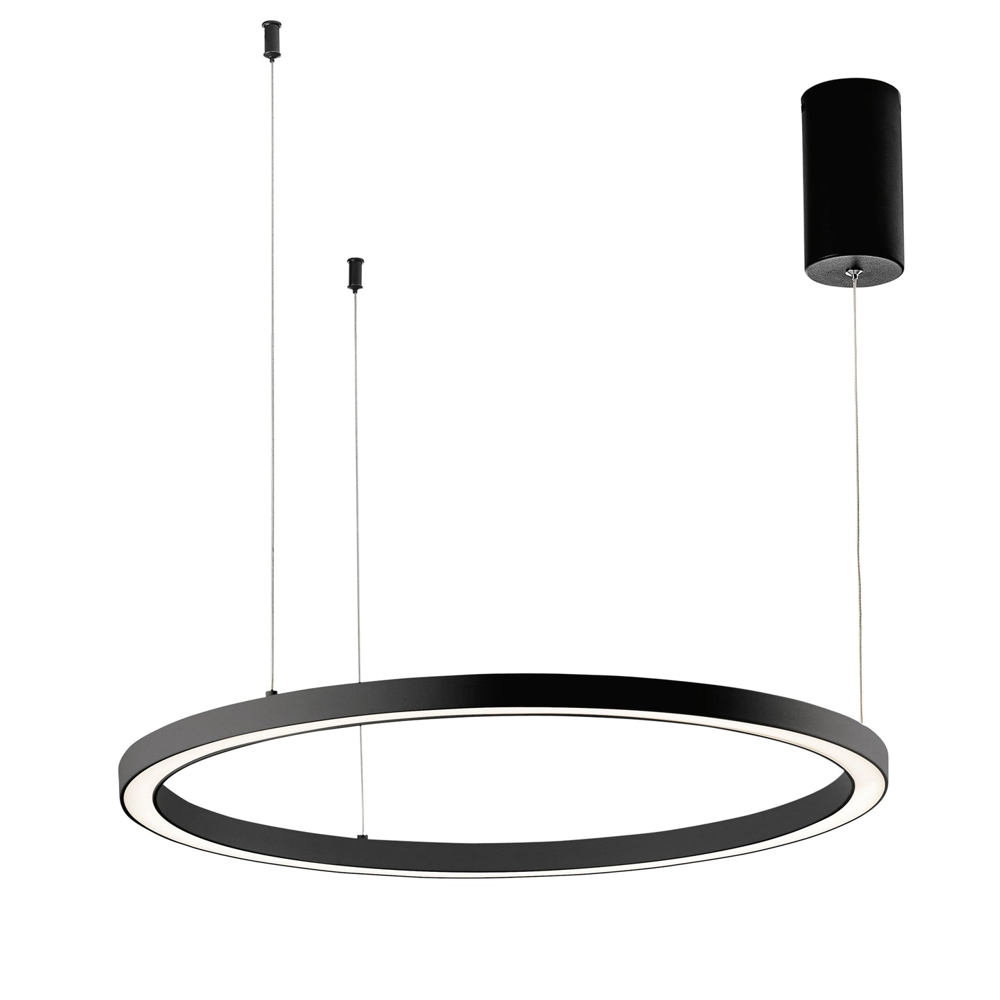Sospensione LED HOOP in alluminio nera diffusore in acrilico e cavi regolabili, CCT, Ø 80cm.