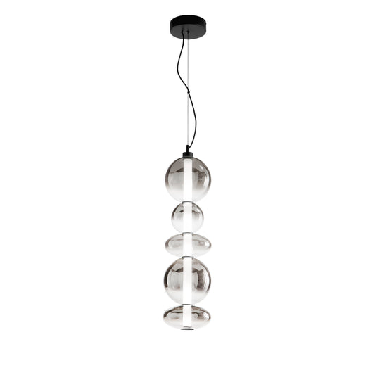 Sospensione LED KEMET in metallo nero con 5 vetri fumè 3000K (luce calda)