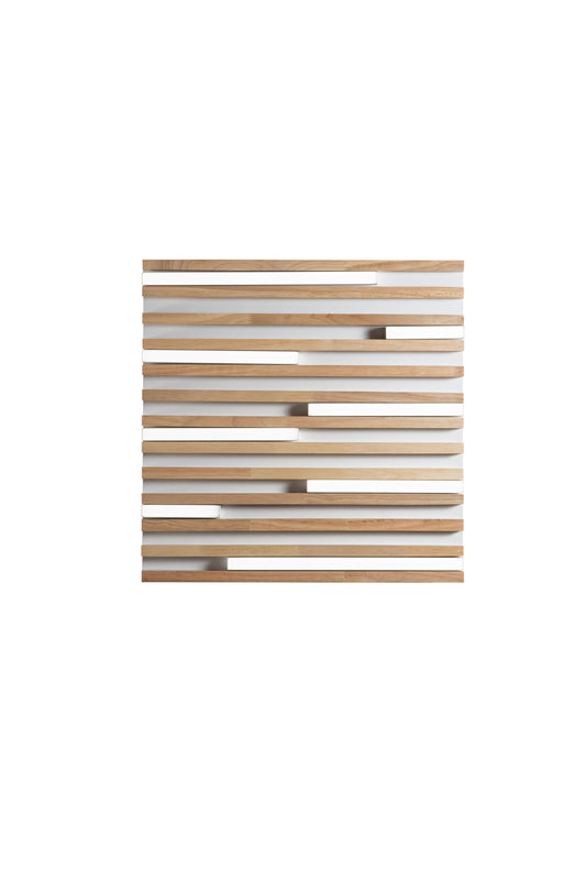Plafoniera LED Kuma quadrata in legno su metallo bianco, CCT, 41cm