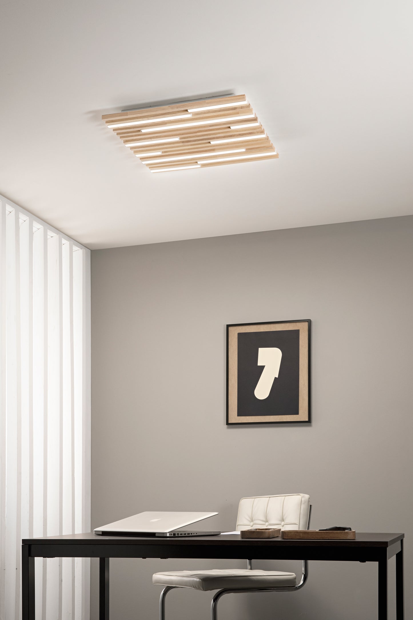 Plafoniera LED Kuma quadrata in legno su metallo bianco, CCT, 50cm