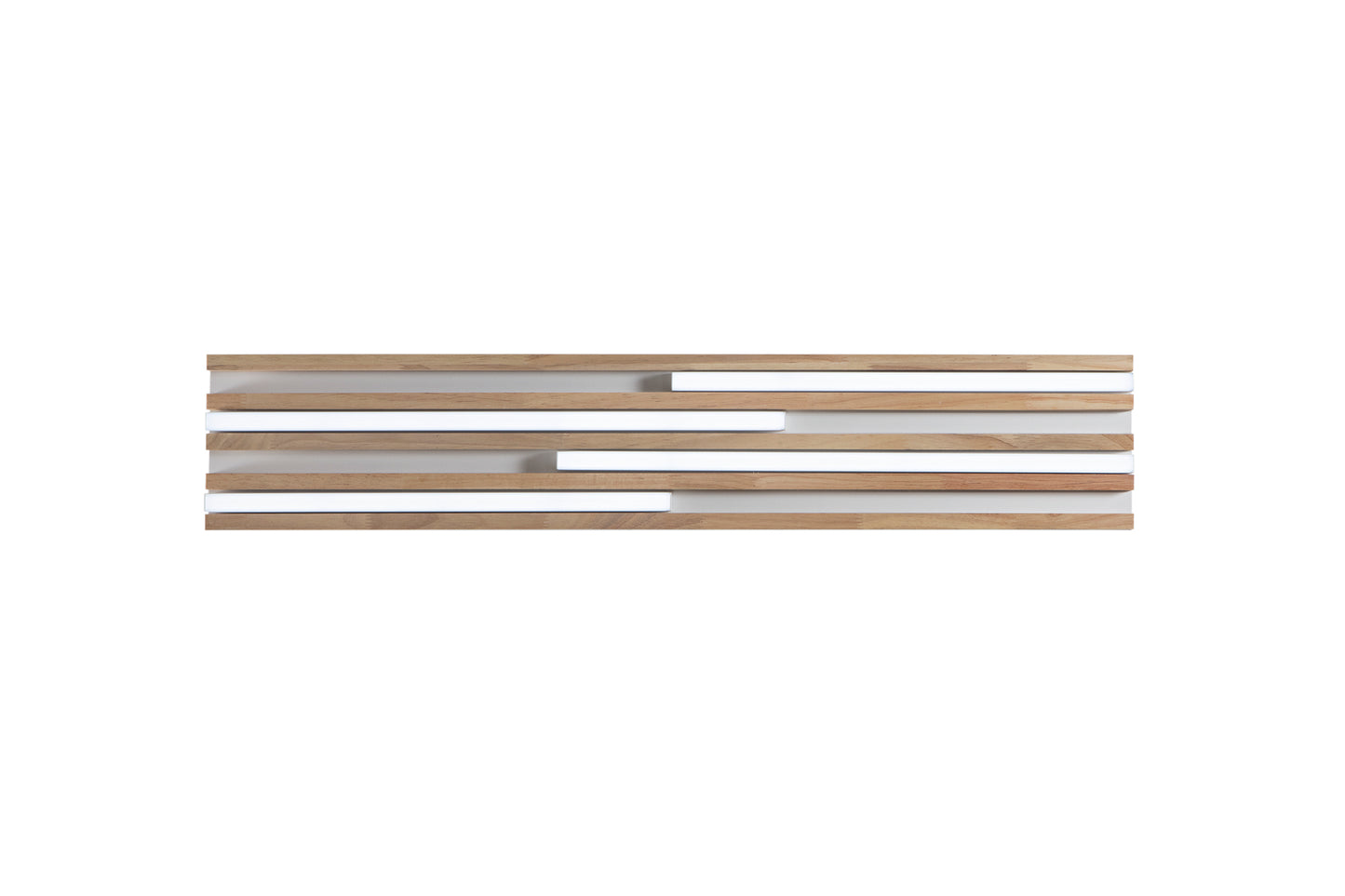 Plafoniera LED Kuma rettangolare in legno su metallo bianco, CCT, h 80 x 15cm.