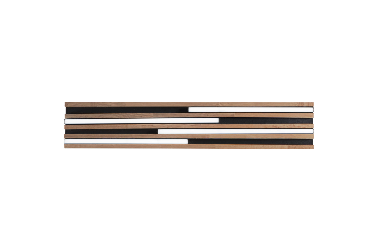 Plafoniera LED Kuma rettangolare in legno rovere su metallo nero, CCT, h 80 x 15cm.
