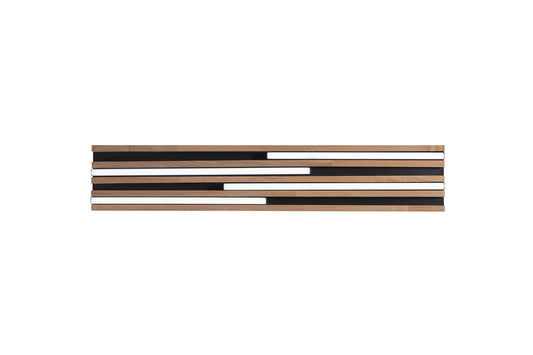 Plafoniera LED Kuma rettangolare in legno rovere su metallo nero, CCT, h 80 x 15cm.