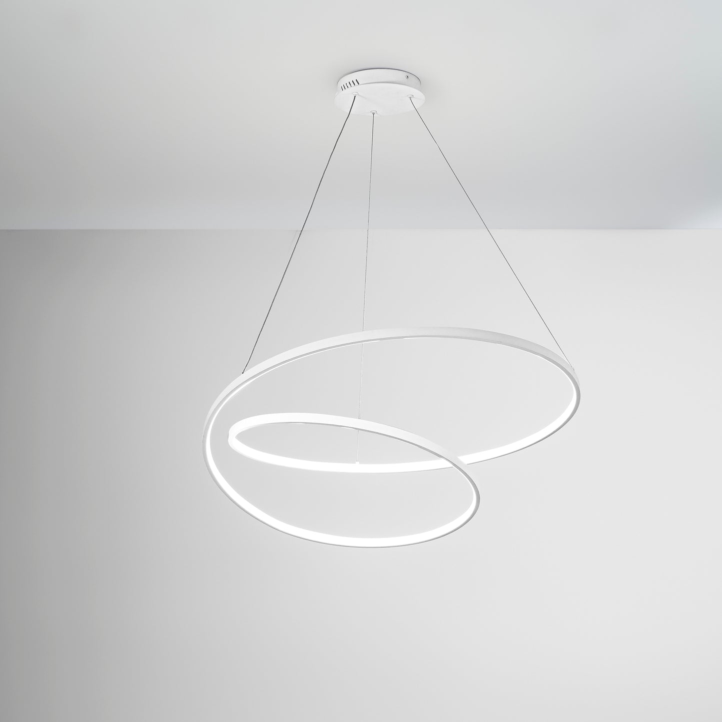 Sospensione LED LIEVE in alluminio bianco, CCT, h 130cm. Ø 80cm.