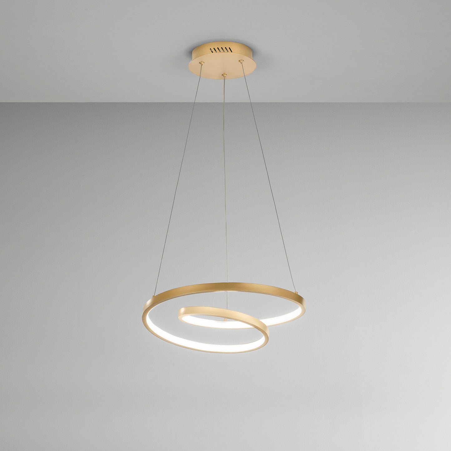 Sospensione LED LIEVE in alluminio oro, CCT, h 130cm. Ø 40cm.