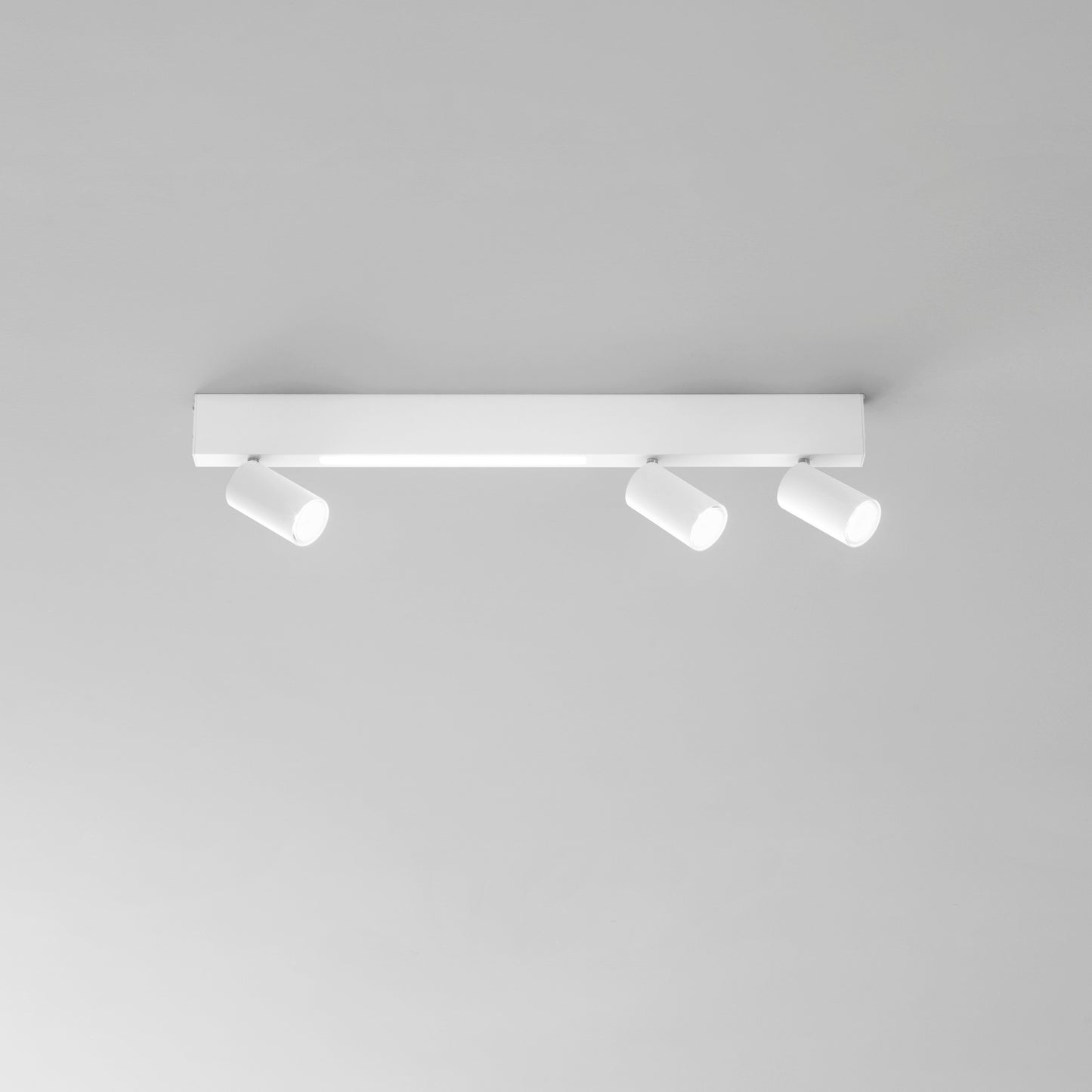 Plafone LED ORIENTED in metallo bianco con 3 faretti e 1 striscia LED, CCT, 70 cm.