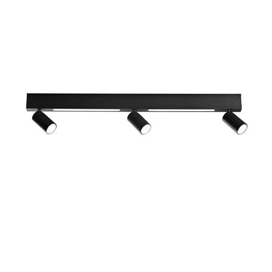 Plafone LED ORIENTED in metallo nero con 3 faretti e 2 striscia LED, CCT, 90 cm.