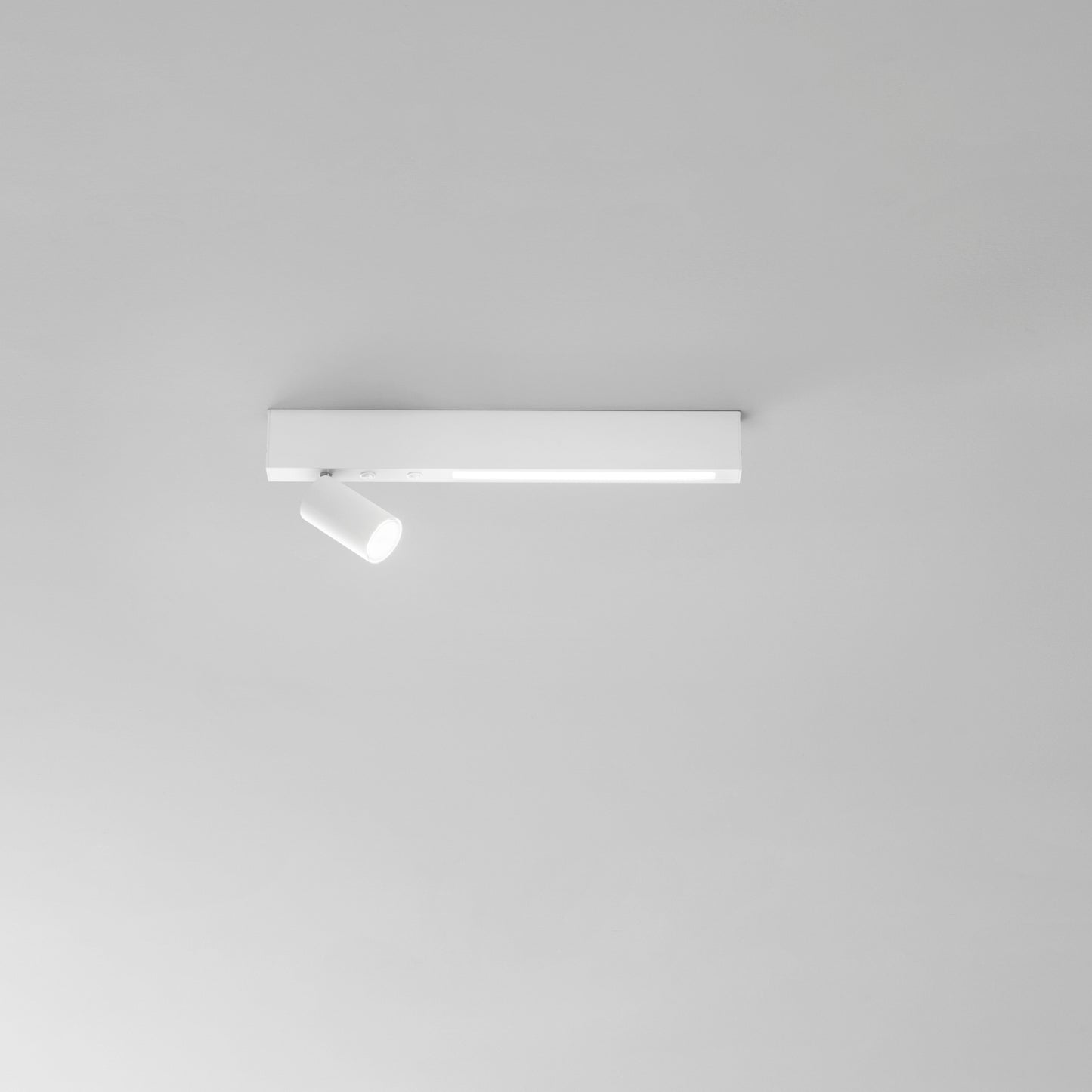 Plafone LED ORIENTED in metallo bianco con 1 faretto e 1 striscia LED, CCT, 50 cm.