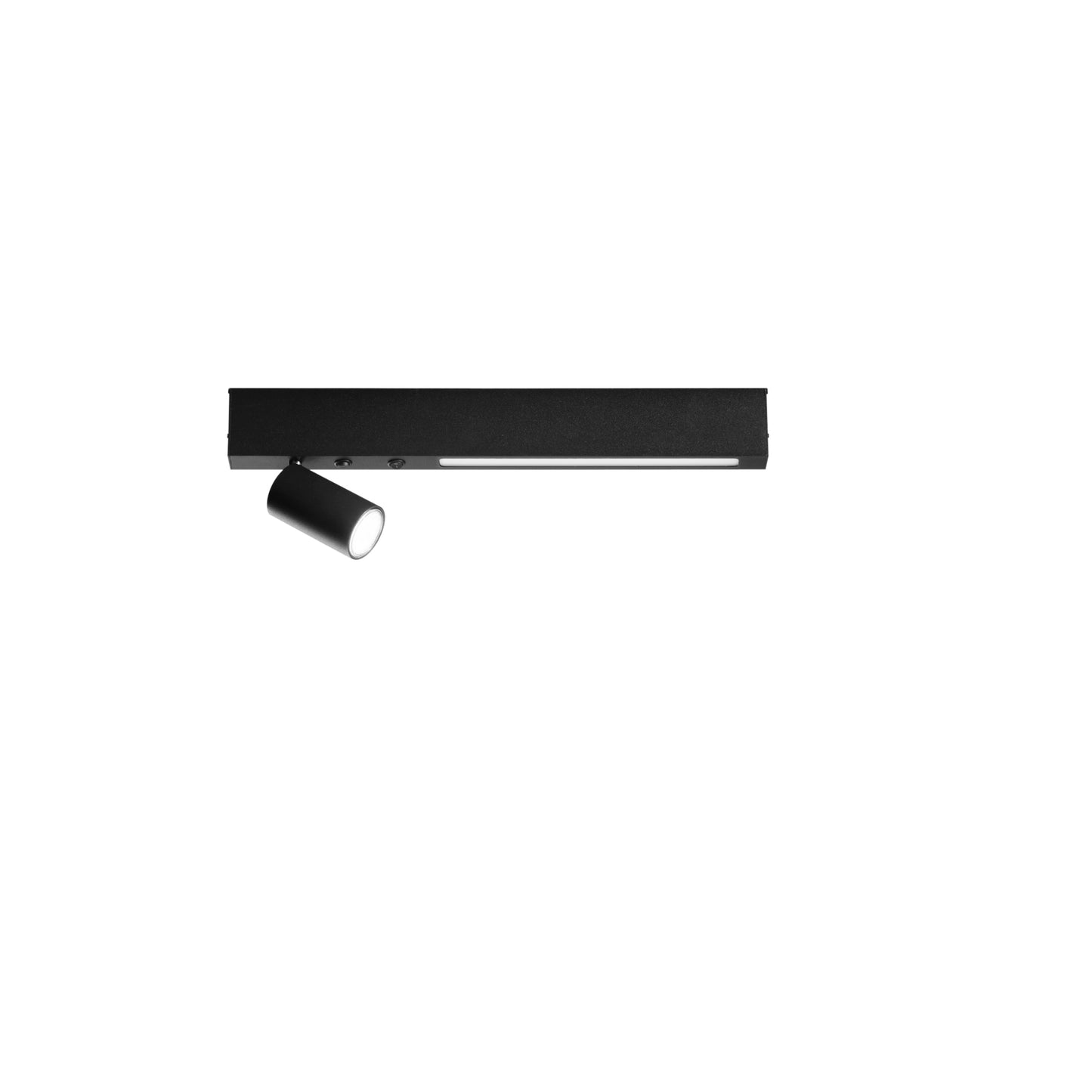 Plafone LED ORIENTED in metallo nero con 1 faretto e 1 striscia LED, CCT, 50 cm.