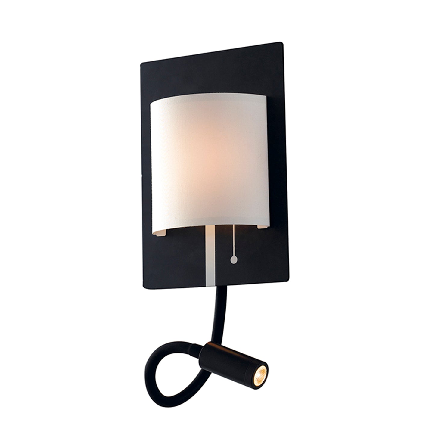 Applique LED POP in metallo nero con paralume bianco e braccio flessibile