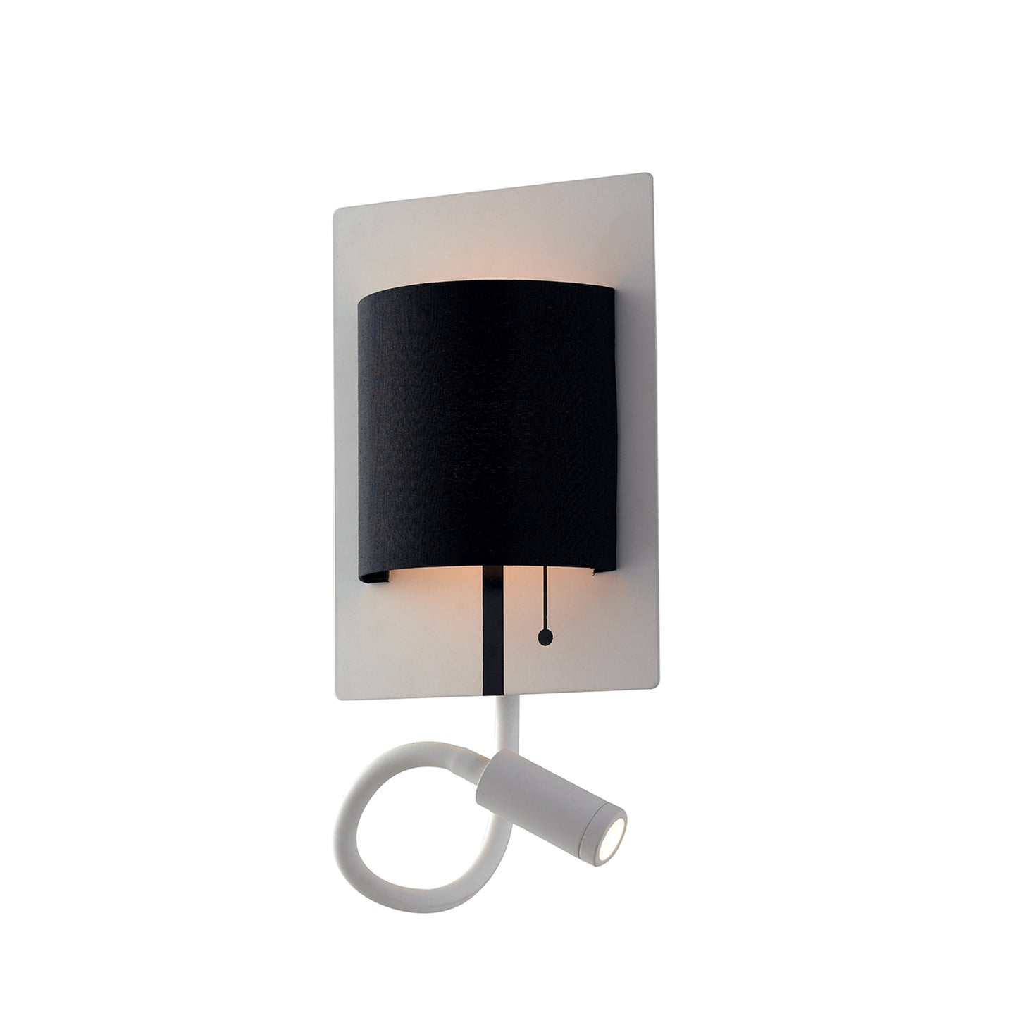 Applique LED POP in metallo bianco con paralume nero e braccio flessibile