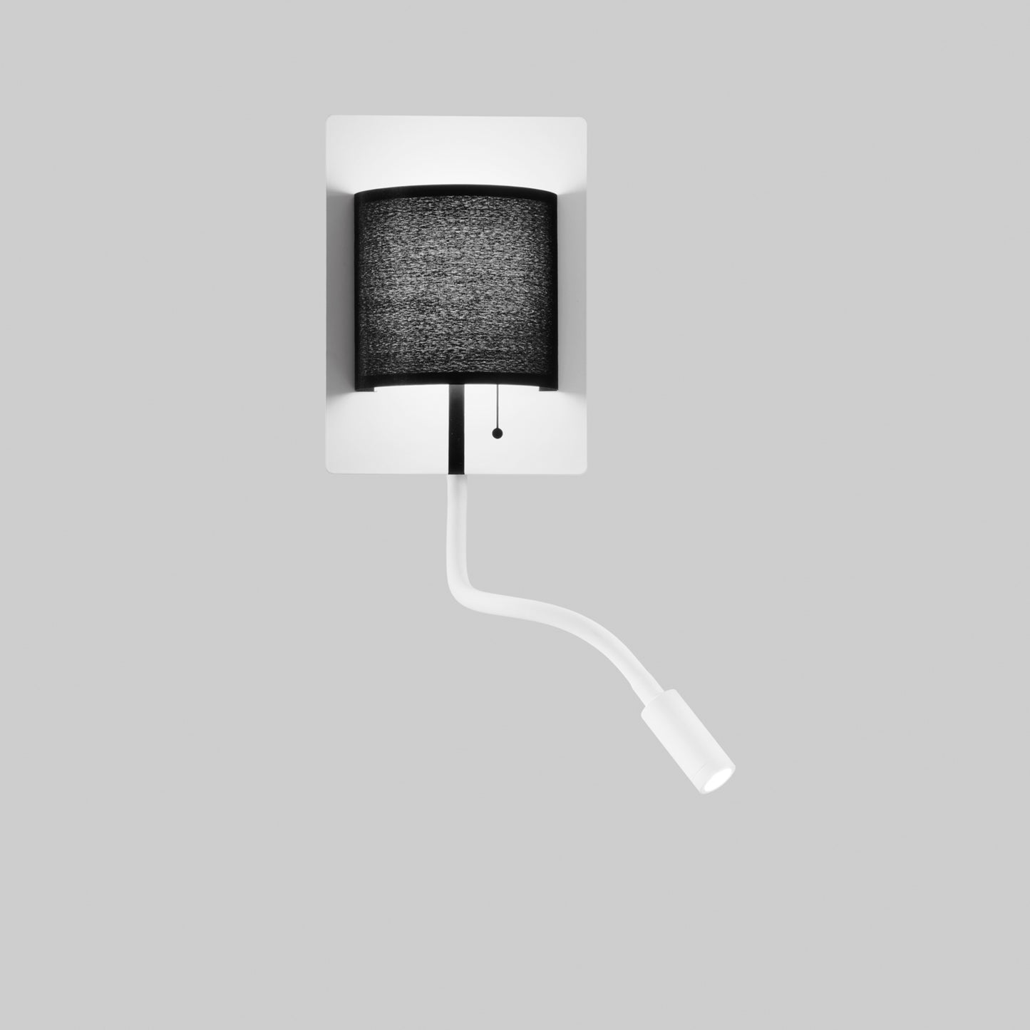 Applique LED POP in metallo bianco con paralume nero e braccio flessibile