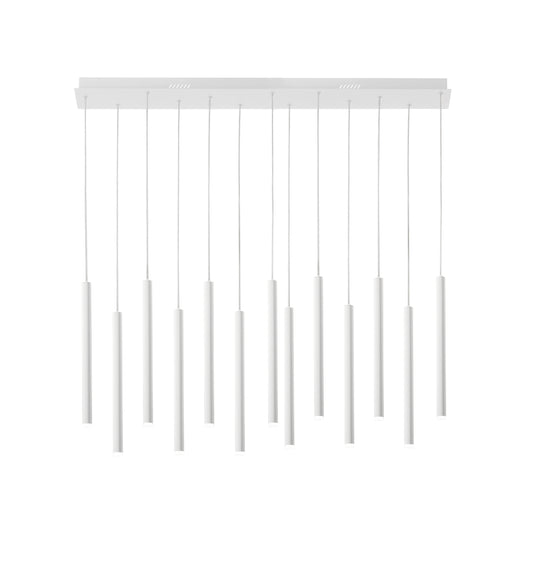 Sospensione LED PYPE a 13 pendenti in metallo bianco, CCT