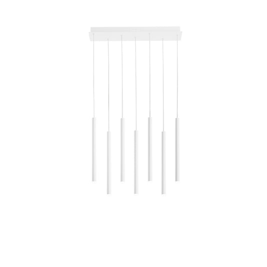 Sospensione LED PYPE a 7 pendenti in metallo bianco, CCT
