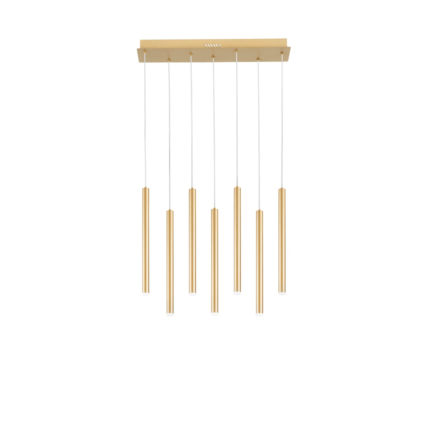 Sospensione LED PYPE a 7 pendenti in metallo oro, CCT