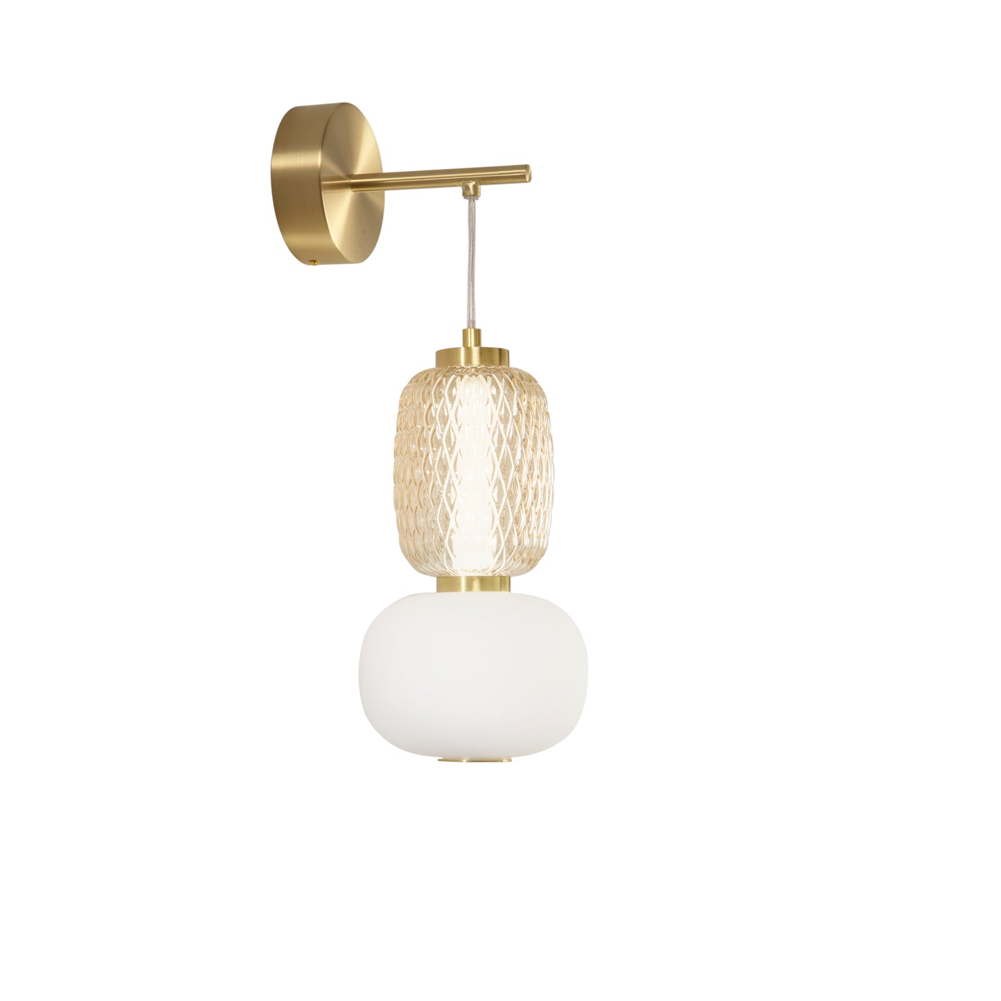 Applique LED TOTEM in metallo oro con diffusori bianchi e ambra 3000K