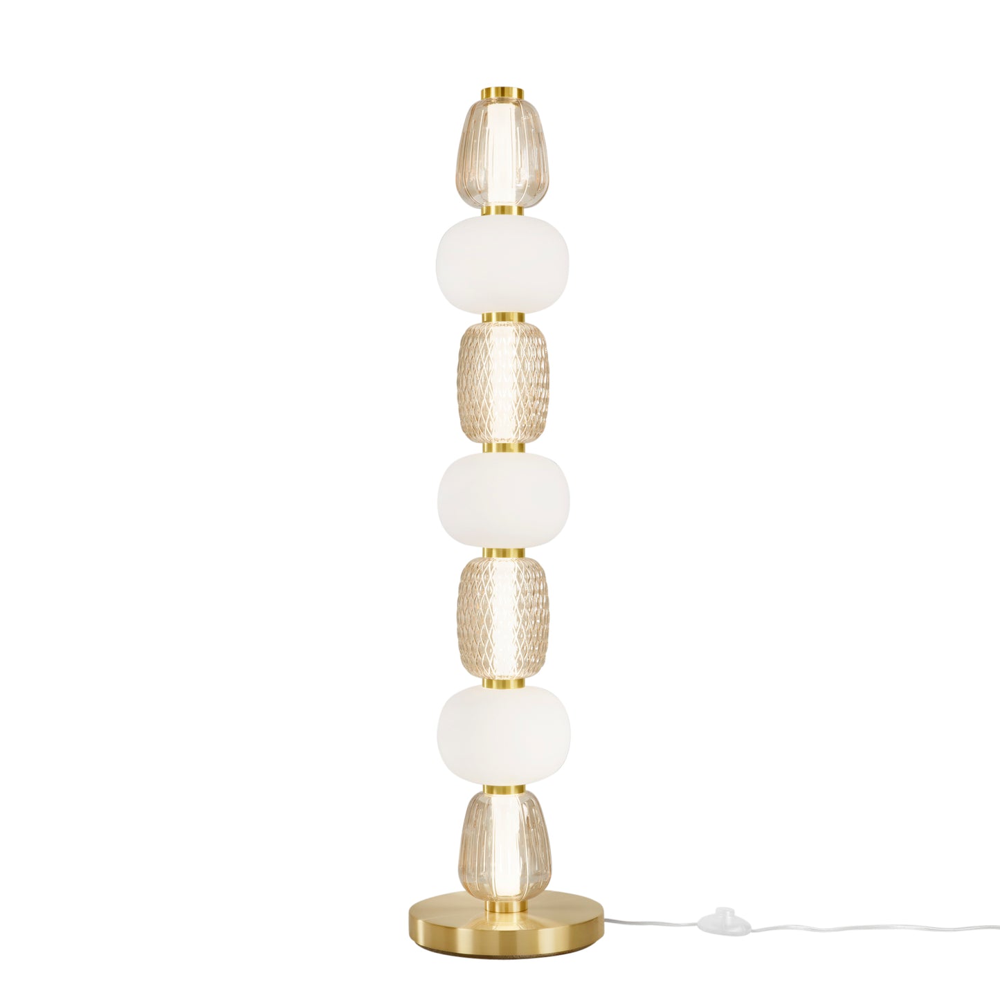 Piantana LED TOTEM in metallo oro con 4 diffusori bianchi e ambra 4000K