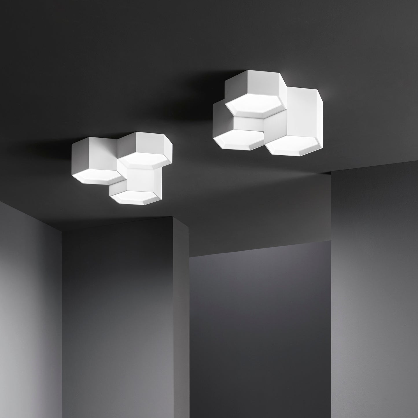 Plafoniera LED VORTEX in gesso bianco verniciabile, 3 punti luce, CCT