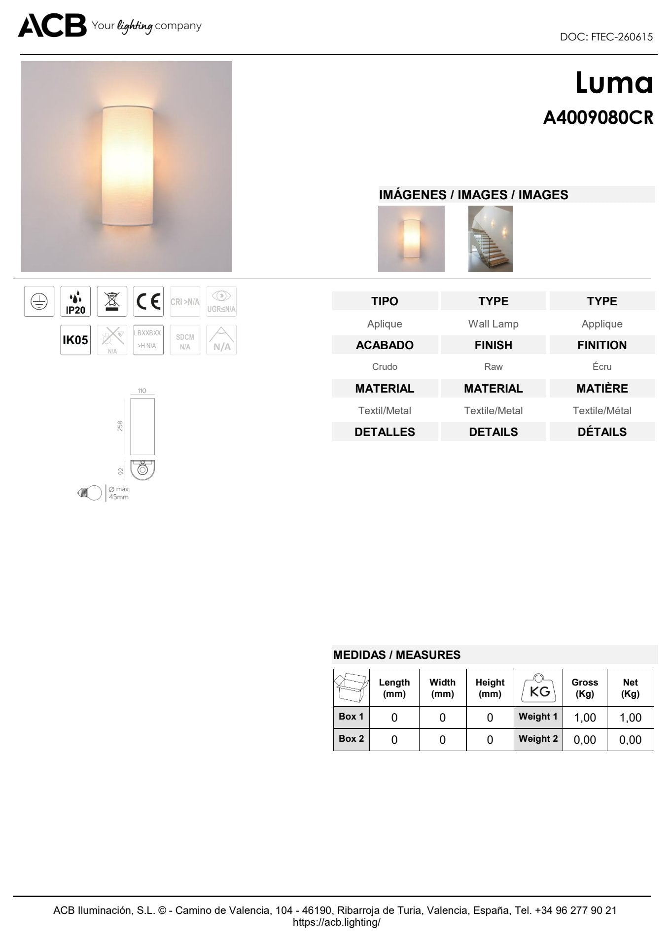 Scheda tecnica Luma - ACB