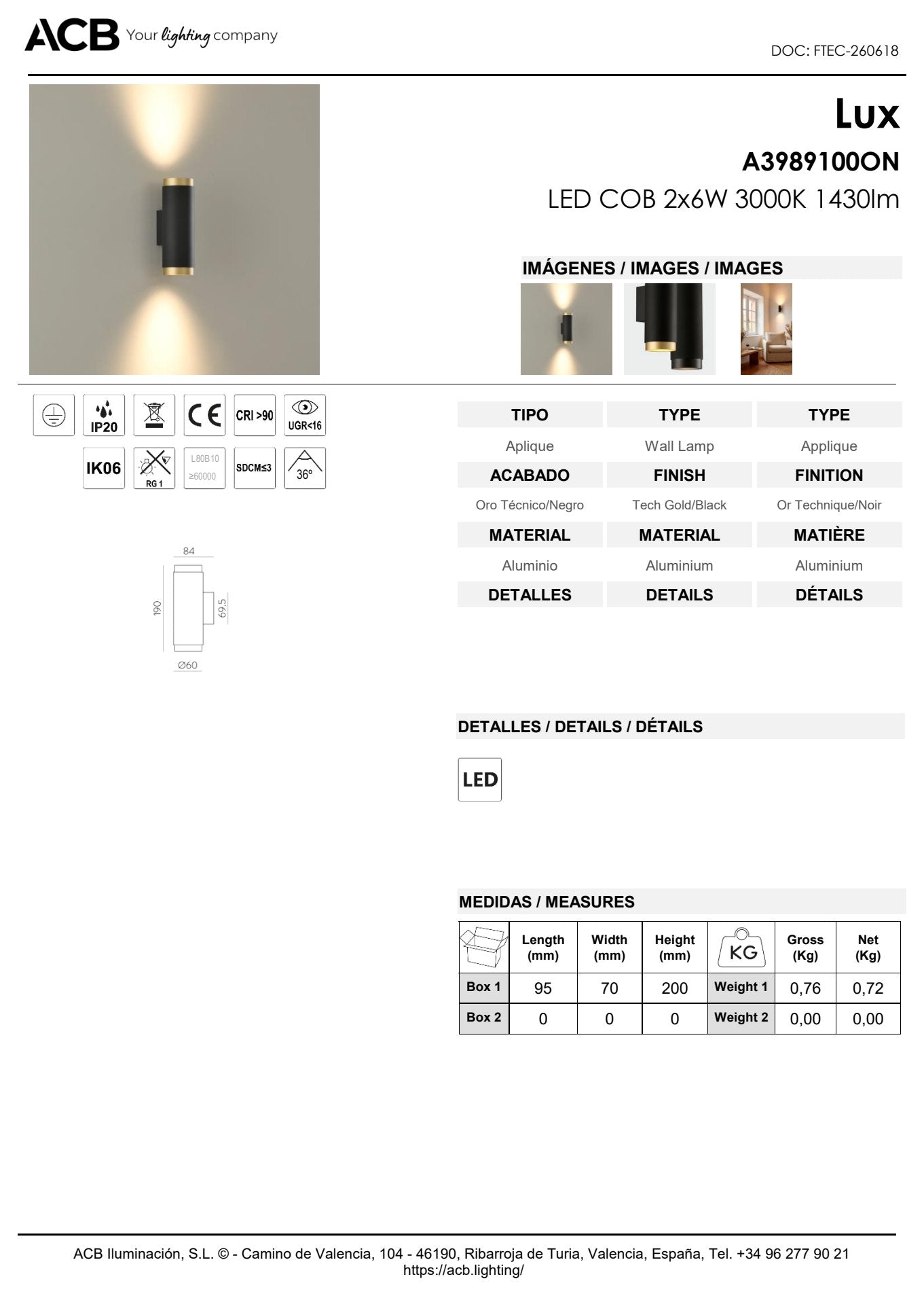 Scheda tecnica Lux - ACB