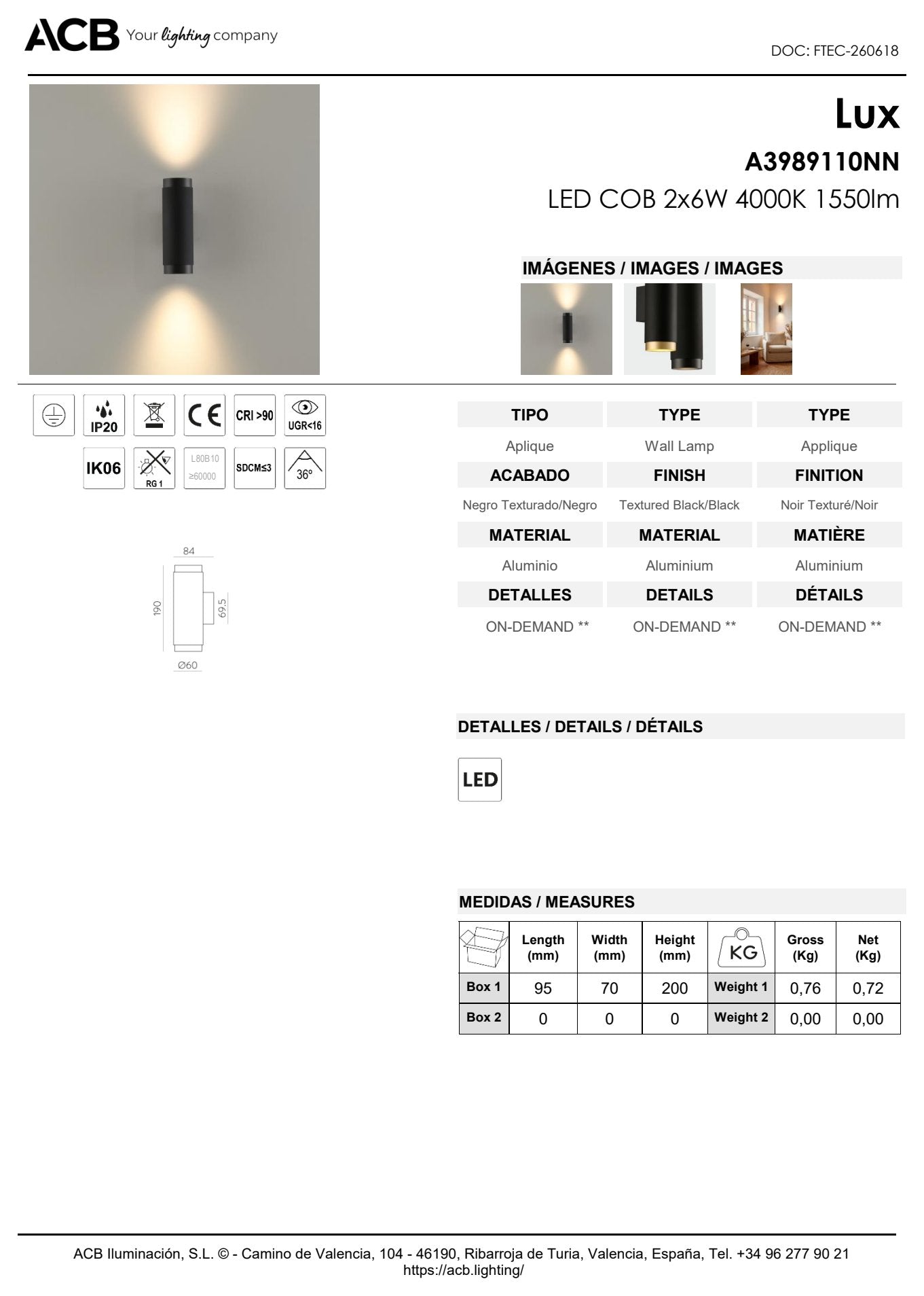 Scheda tecnica Lux - ACB