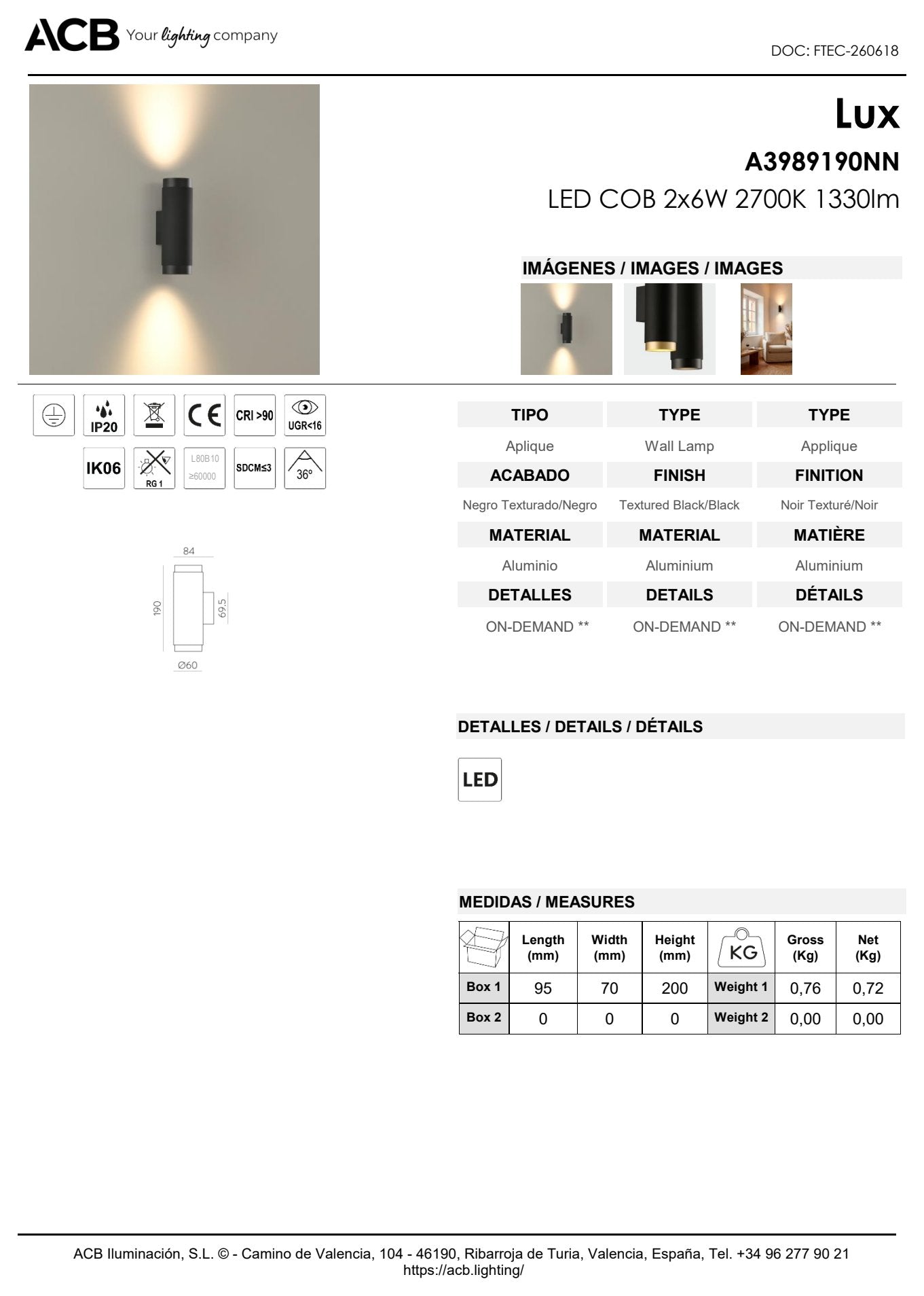 Scheda tecnica Lux - ACB