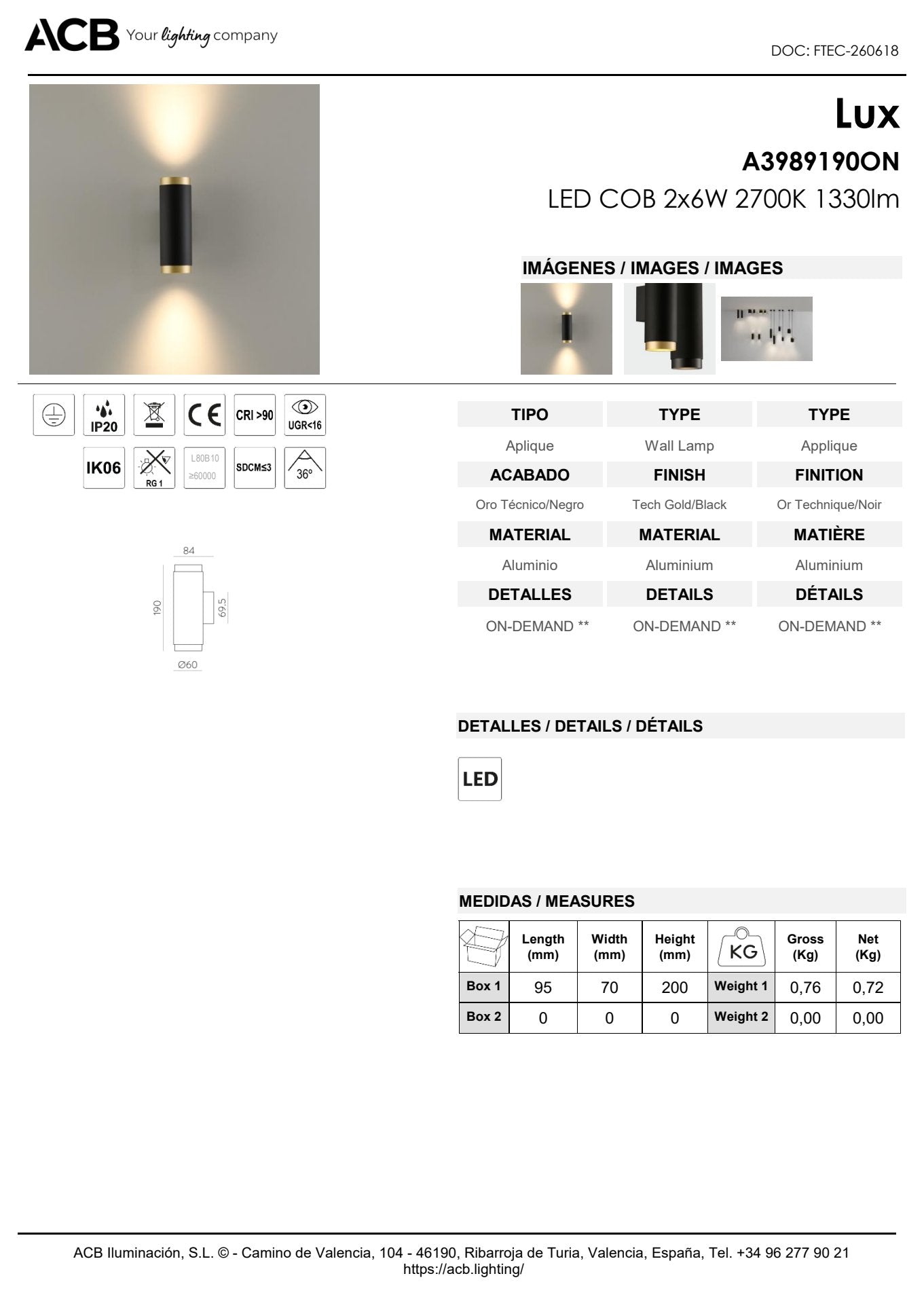 Scheda tecnica Lux - ACB