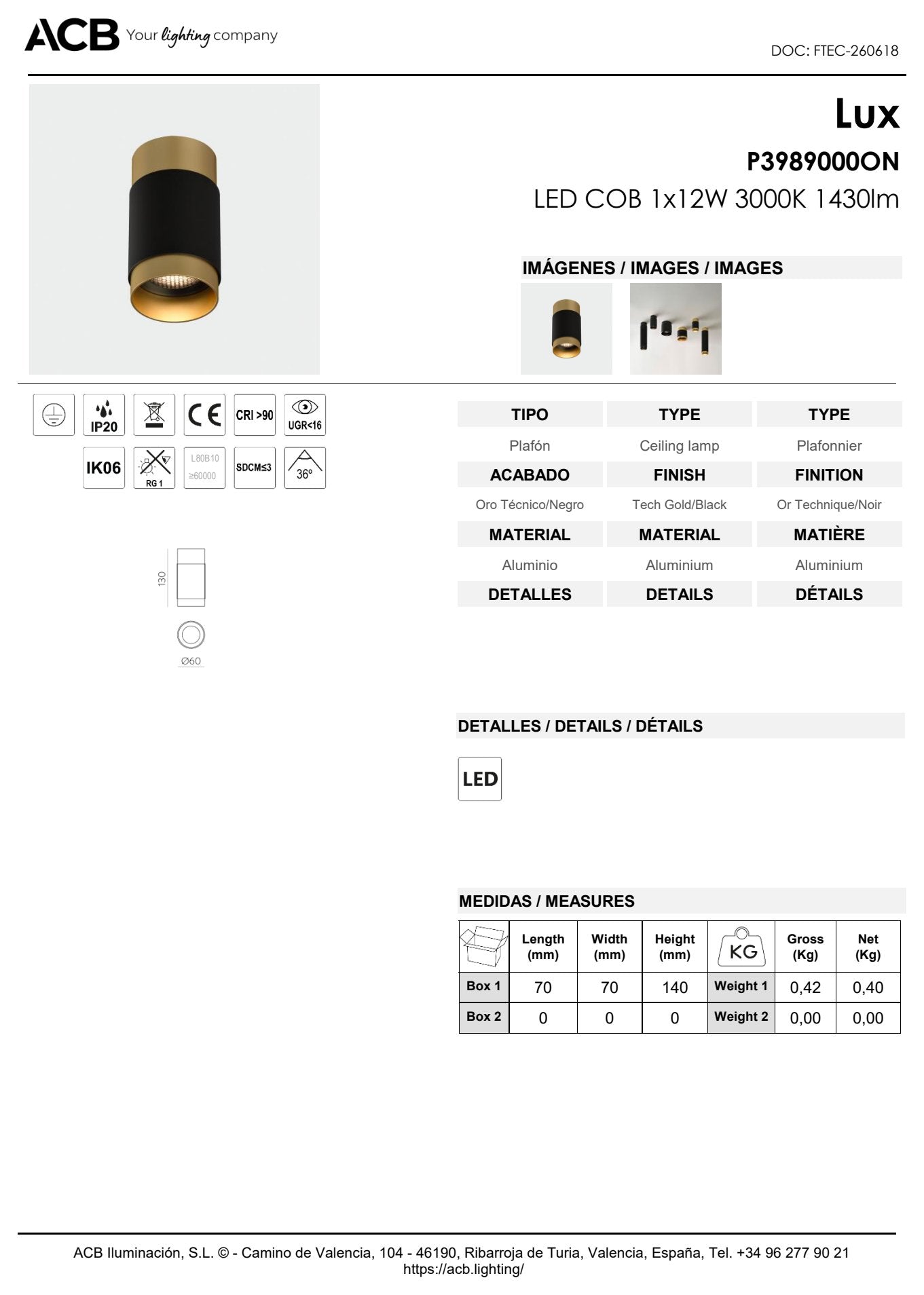 Scheda tecnica Lux - ACB