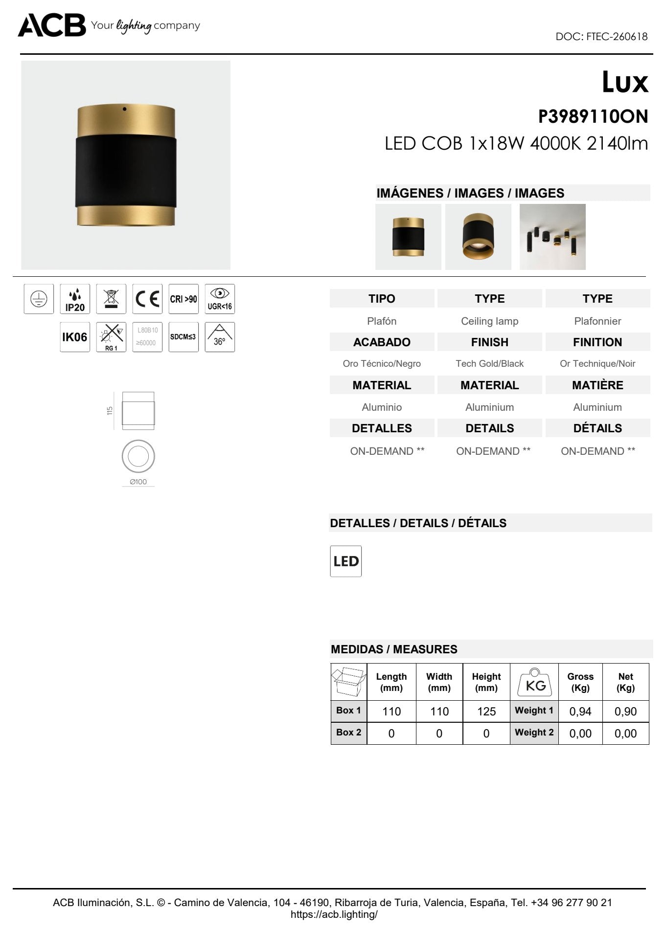Scheda tecnica Lux - ACB