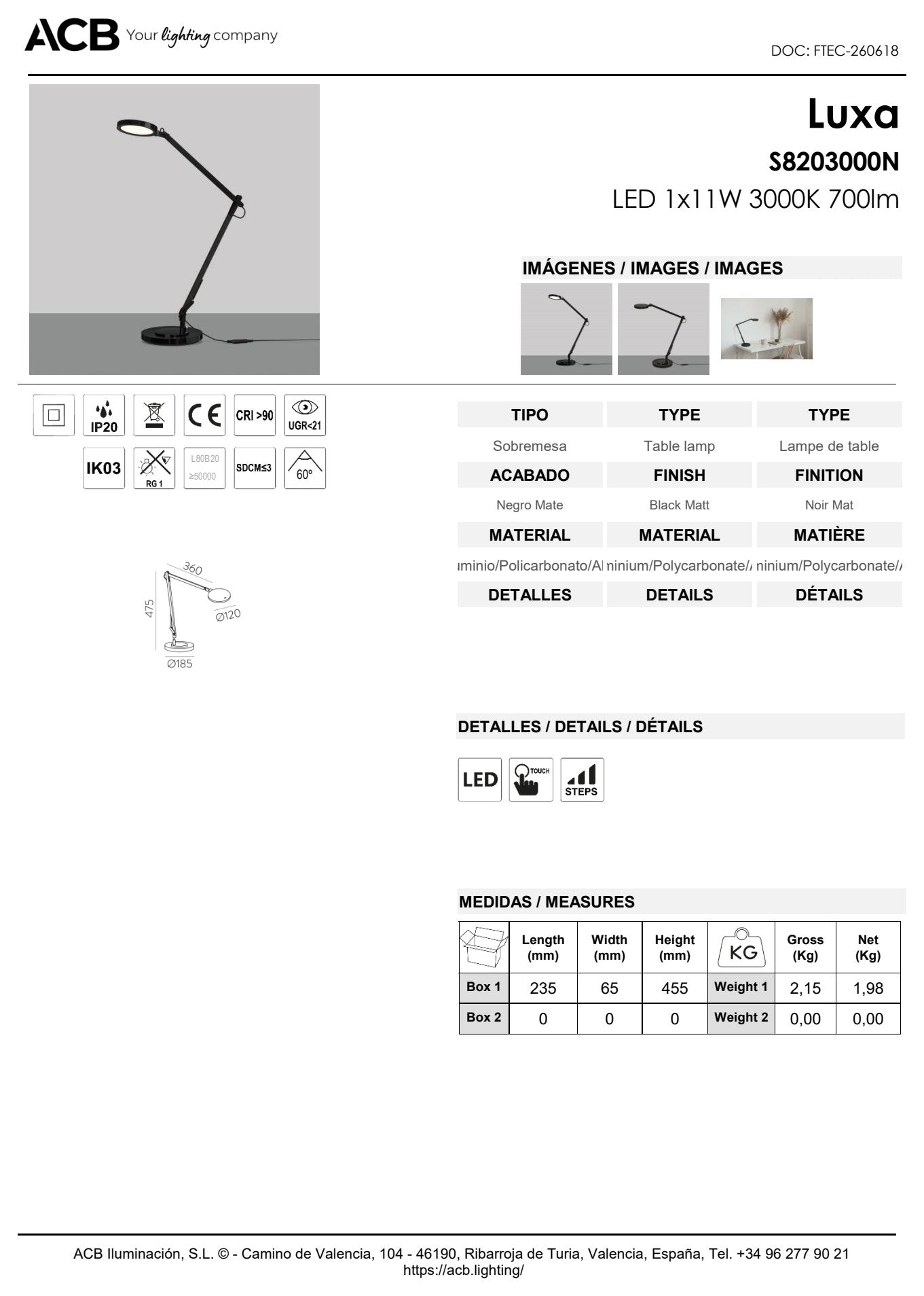 Scheda tecnica Luxa - ACB