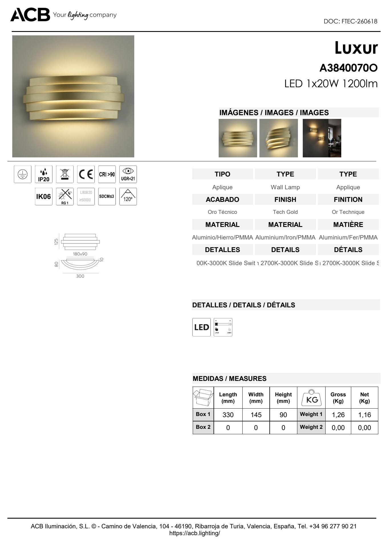 Scheda tecnica Luxur - ACB