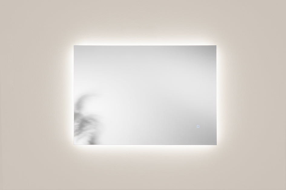 Specchio HALO con illuminazione a LED, rettangolare, CCT 3 temperature, pulsante touch dimming, pellicola antideflagrante, 100 x 70 cm