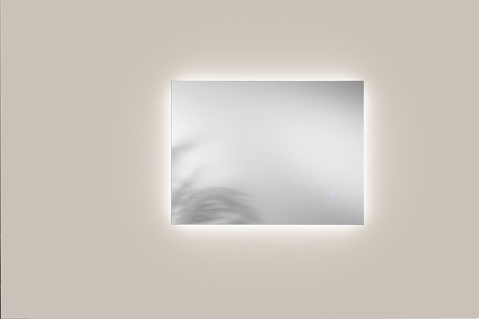 Specchio HALO con illuminazione a LED, rettangolare, CCT 3 temperature, pulsante touch dimming, pellicola antideflagrante, 80 x 60 cm