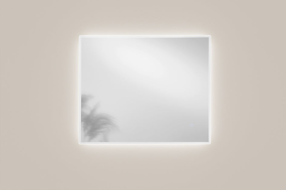 Specchio FRAME con illuminazione a LED, rettangolare con angoli smussati, CCT 3 temperature, touch dimming, pellicola antideflagrante, 90 x 75 cm