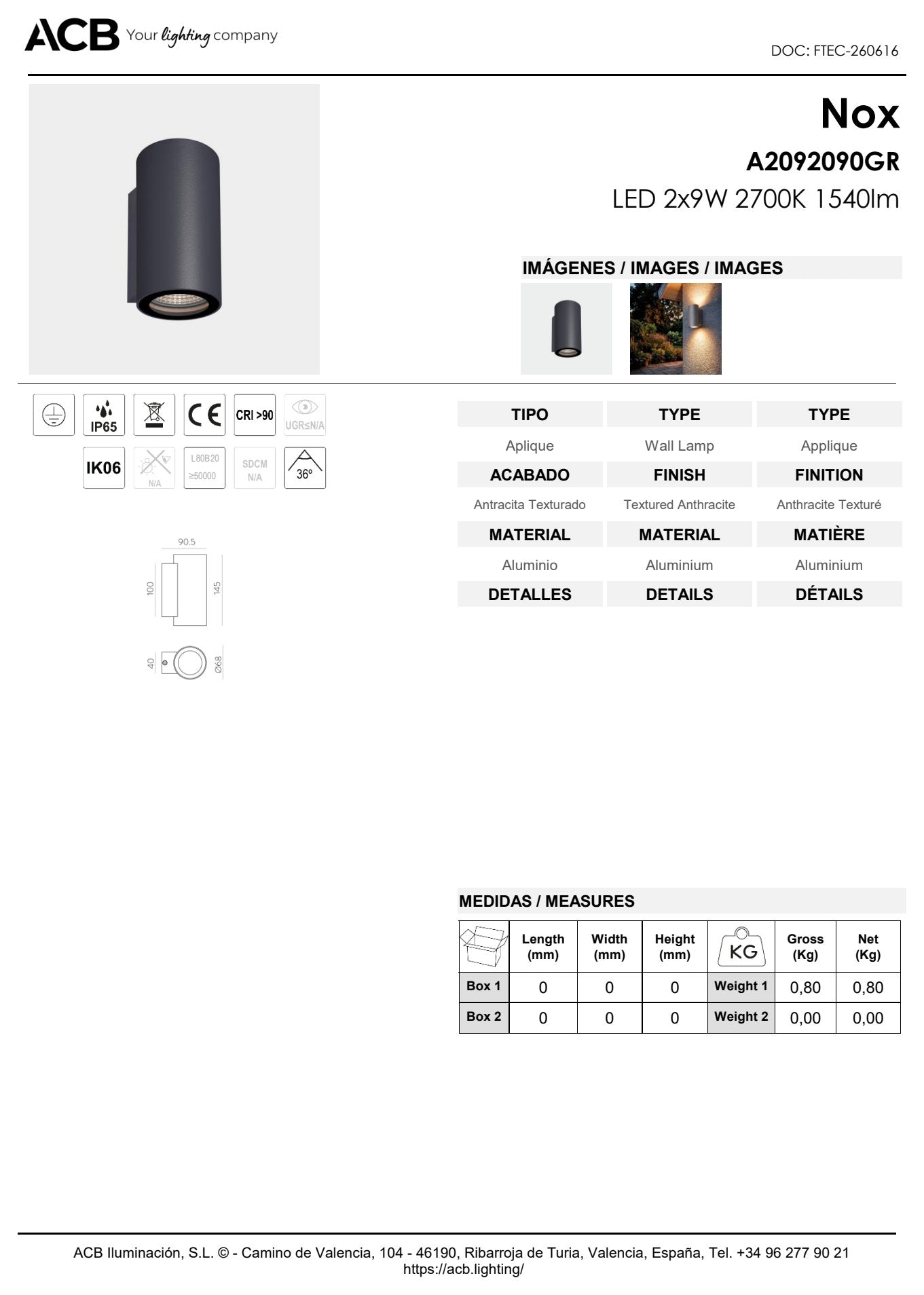 Scheda tecnica Nox - ACB