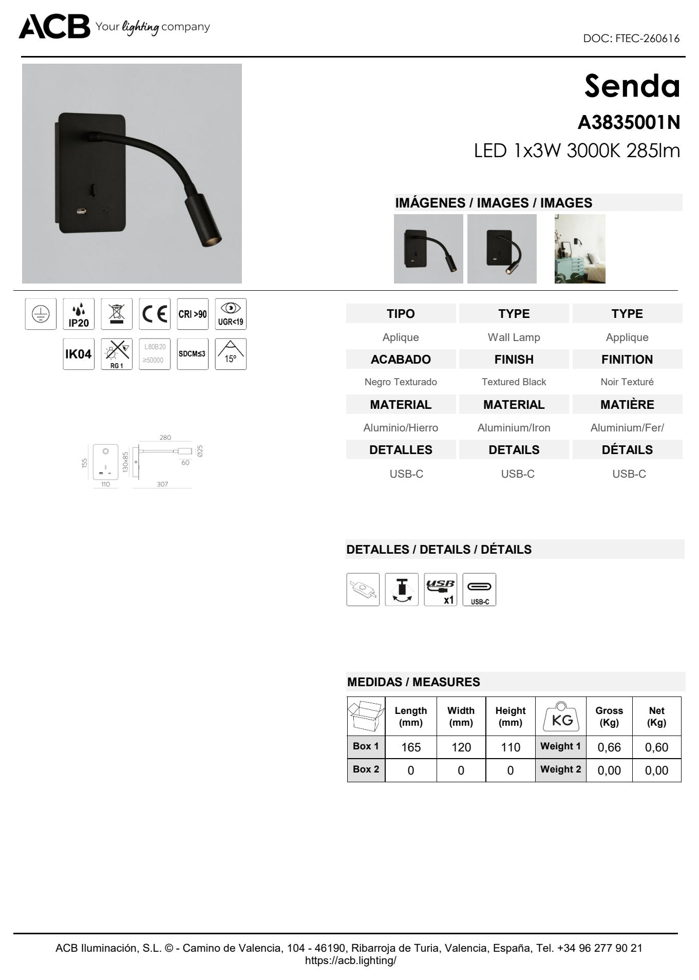 Scheda tecnica Senda - ACB