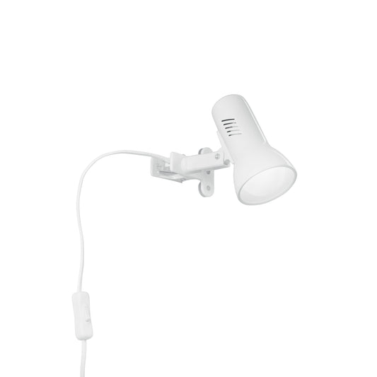 Spot CARRERA in metallo bianco a pinza con presa e interruttore
