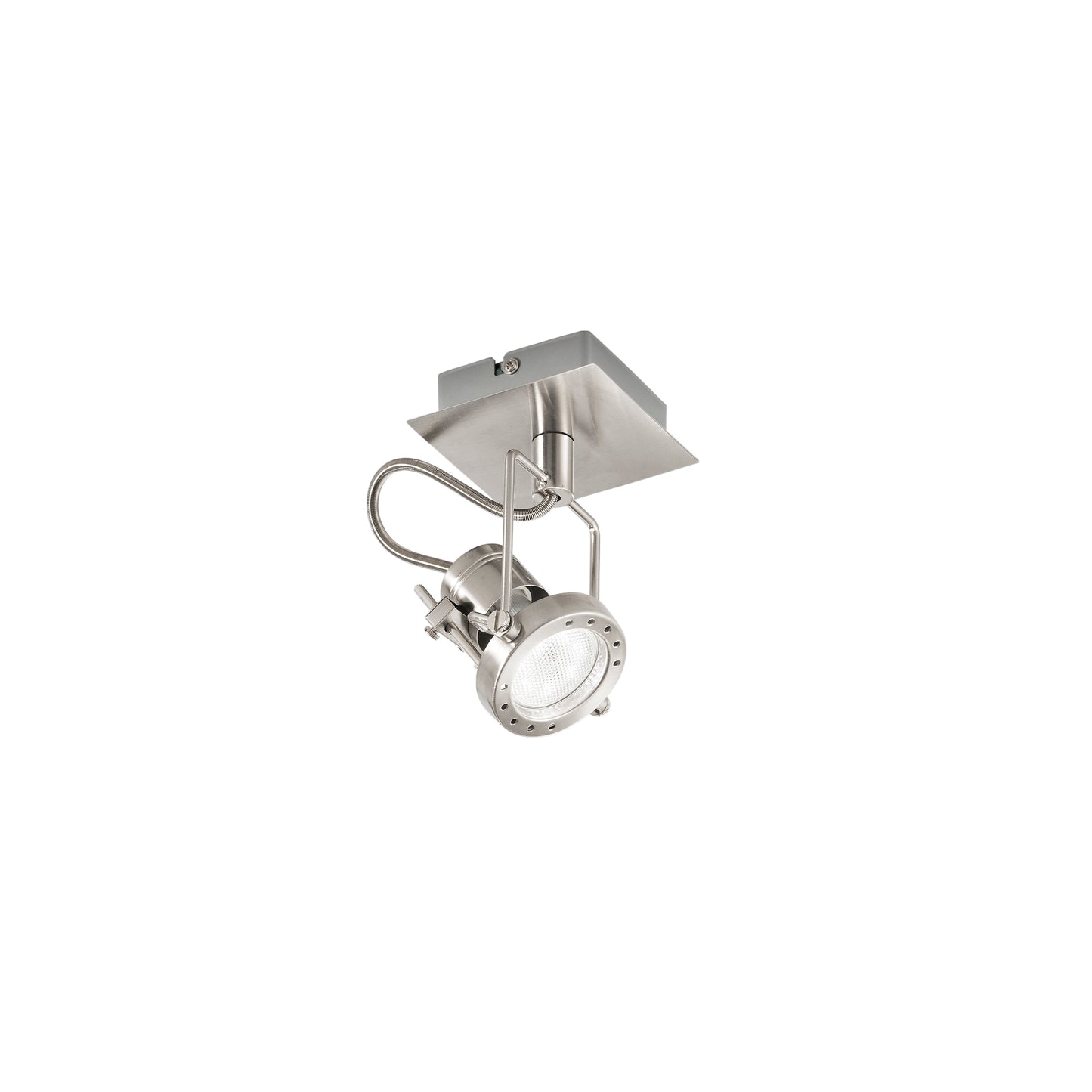 Spot TECHNO in metallo nichel con 1 punto luce orientabile e lampadina inclusa