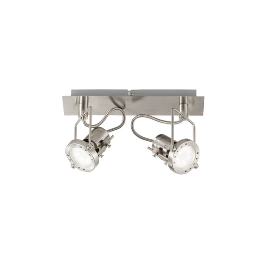Spot TECHNO in metallo nichel con 2 punti luce orientabili e lampadina inclusa