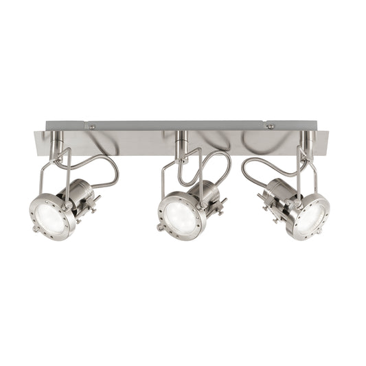 Spot TECHNO in metallo nichel con 3 punti luce orientabili e lampadina inclusa
