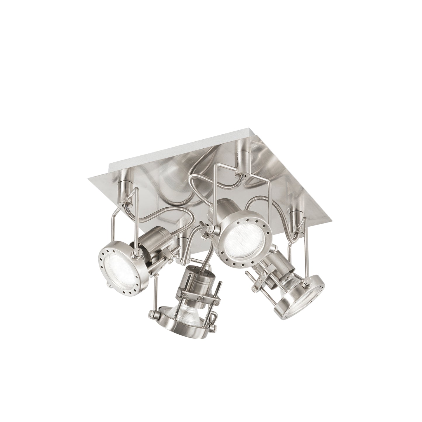 Spot TECHNO in metallo nichel con 4 punti luce orientabili e lampadina inclusa