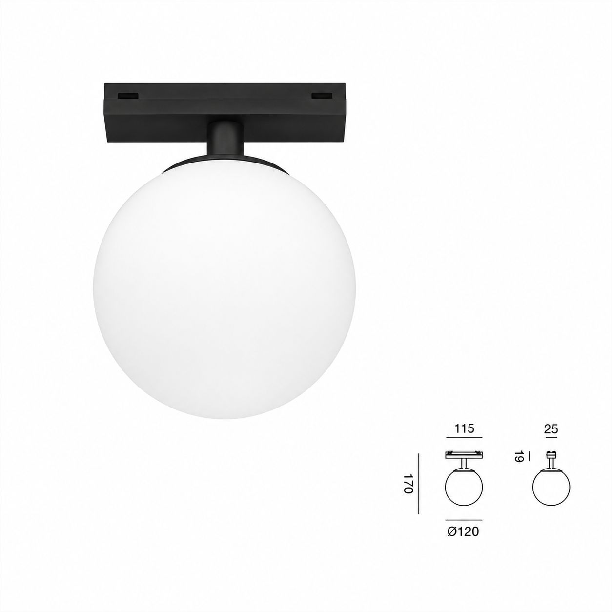 Plafone a sfera 6W — Ø12 cm — binario 48V