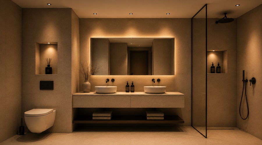 Render Likht: bagno con specchio retroilluminato